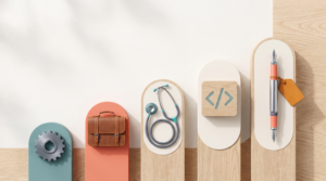 Editorial illustration ranking which jobs change most under AI exposure in 2026
