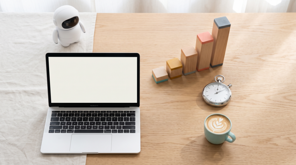 The AI productivity paradox: an analog stopwatch, rising blocks and a blank dashboard