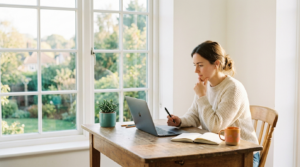 Person working in soft morning window light, finding their biological prime time